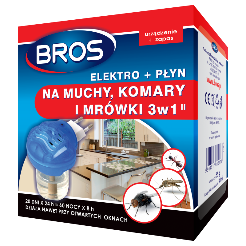 ELEKTROFUMIGATOR NA KOMARY +PŁYN NA MUCHY , KOMARY , MRÓWKI BROS
